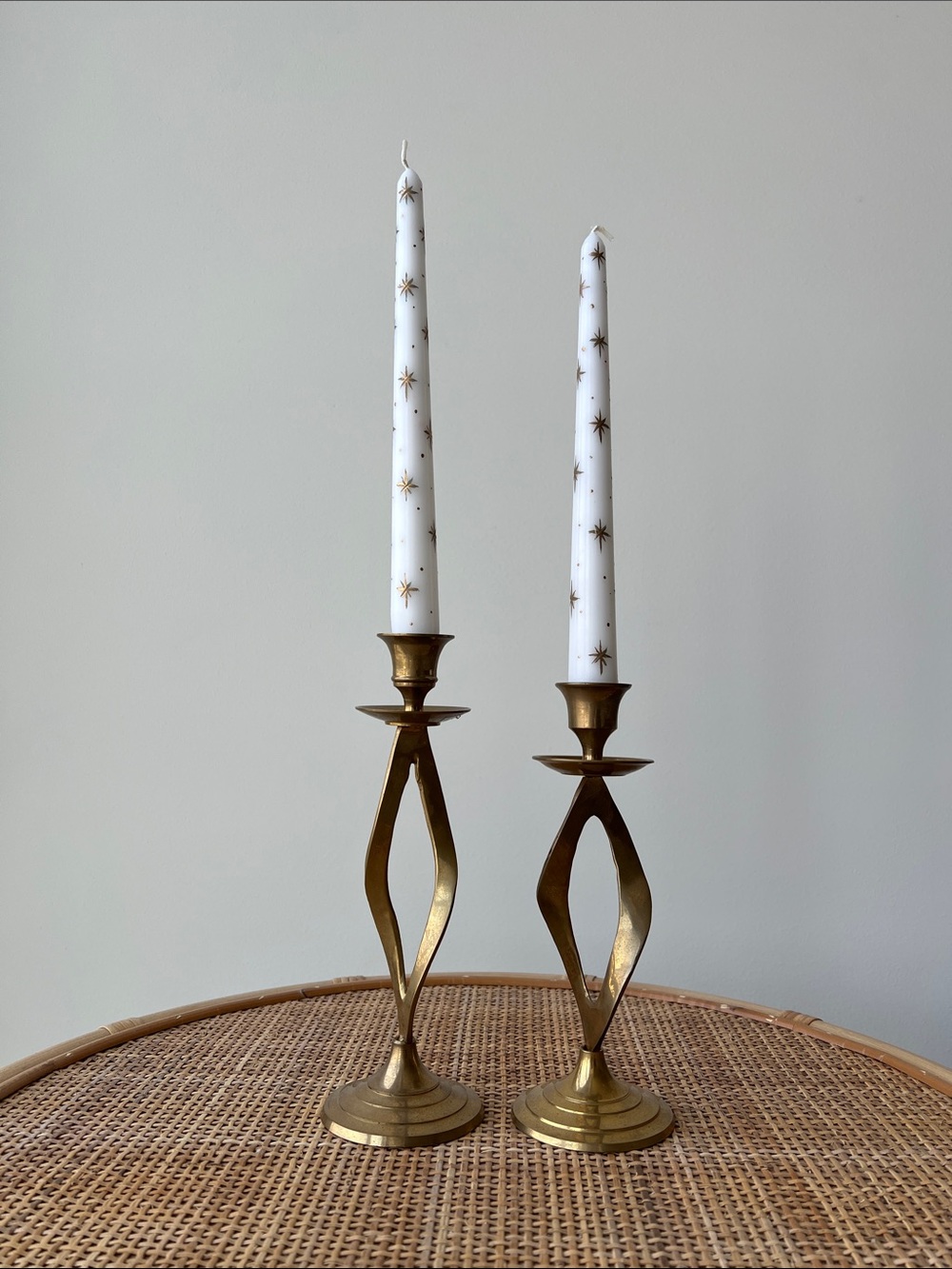 Vintage Brass Twist Candle Holders Pair Set of 2